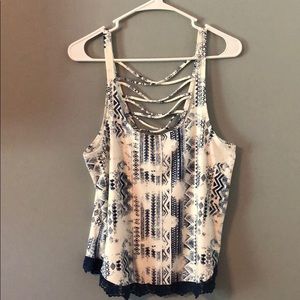 Planet Gold Crisscross Back Crop Top With Lace Hem